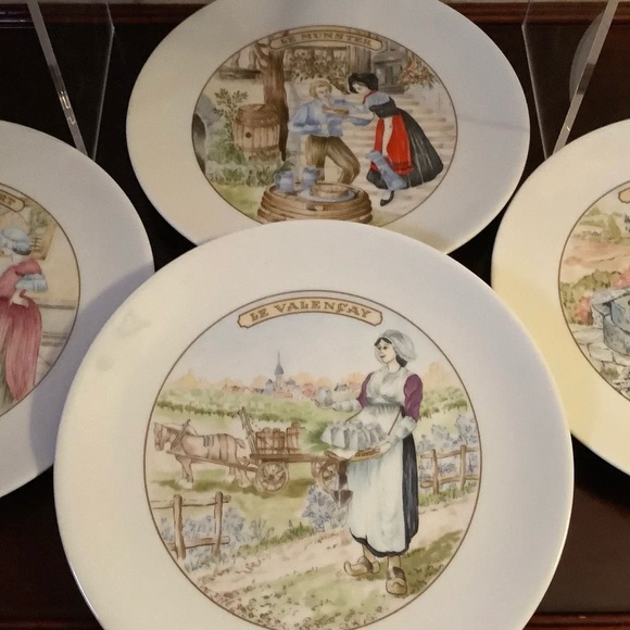 French Limoges Apilco Village Scenes Cheese Plate \ Dessert Set - 7 Piece Set - Picture 6 of 13